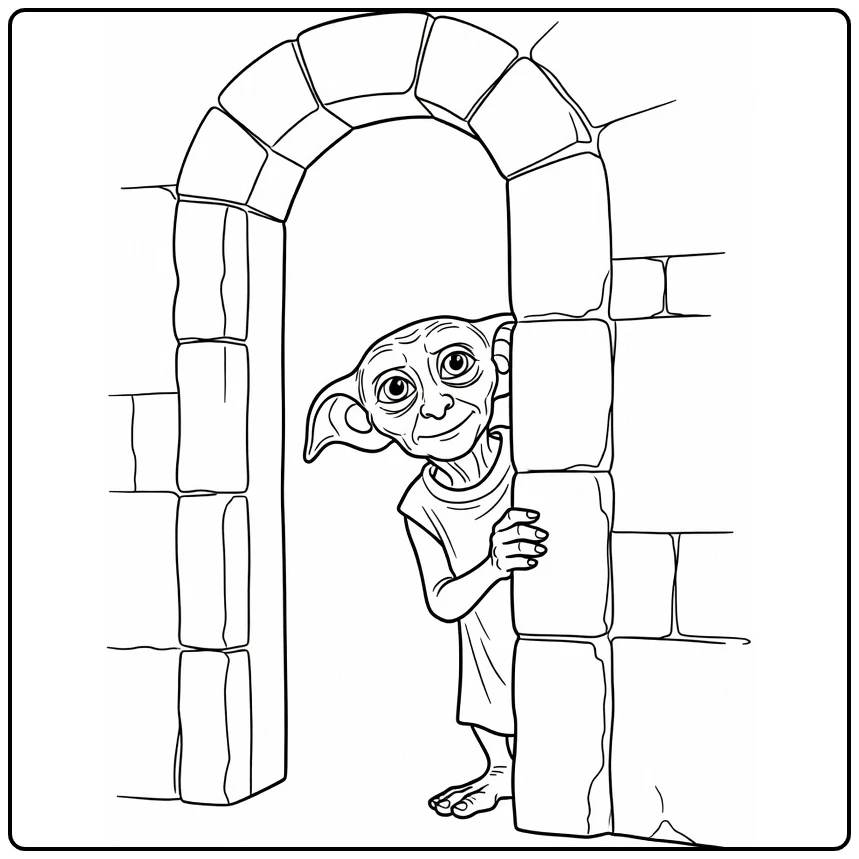 Harry Potter Dobby Curious in Hogwarts Doorway coloring page