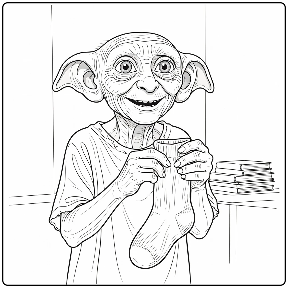 Harry Potter Dobby Holding Sock Cheerful coloring page