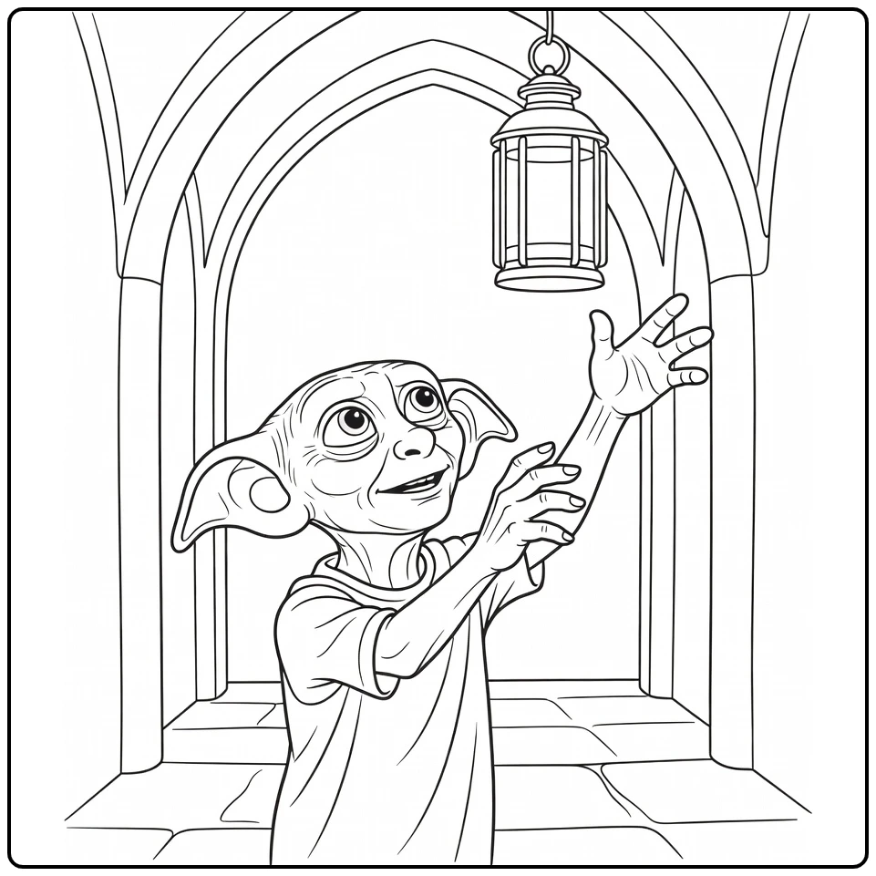Dobby Harry Potter in Castle Corridor coloring page