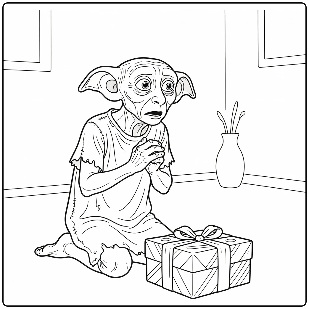 Harry Potter Moved Dobby Next to Gift coloring page