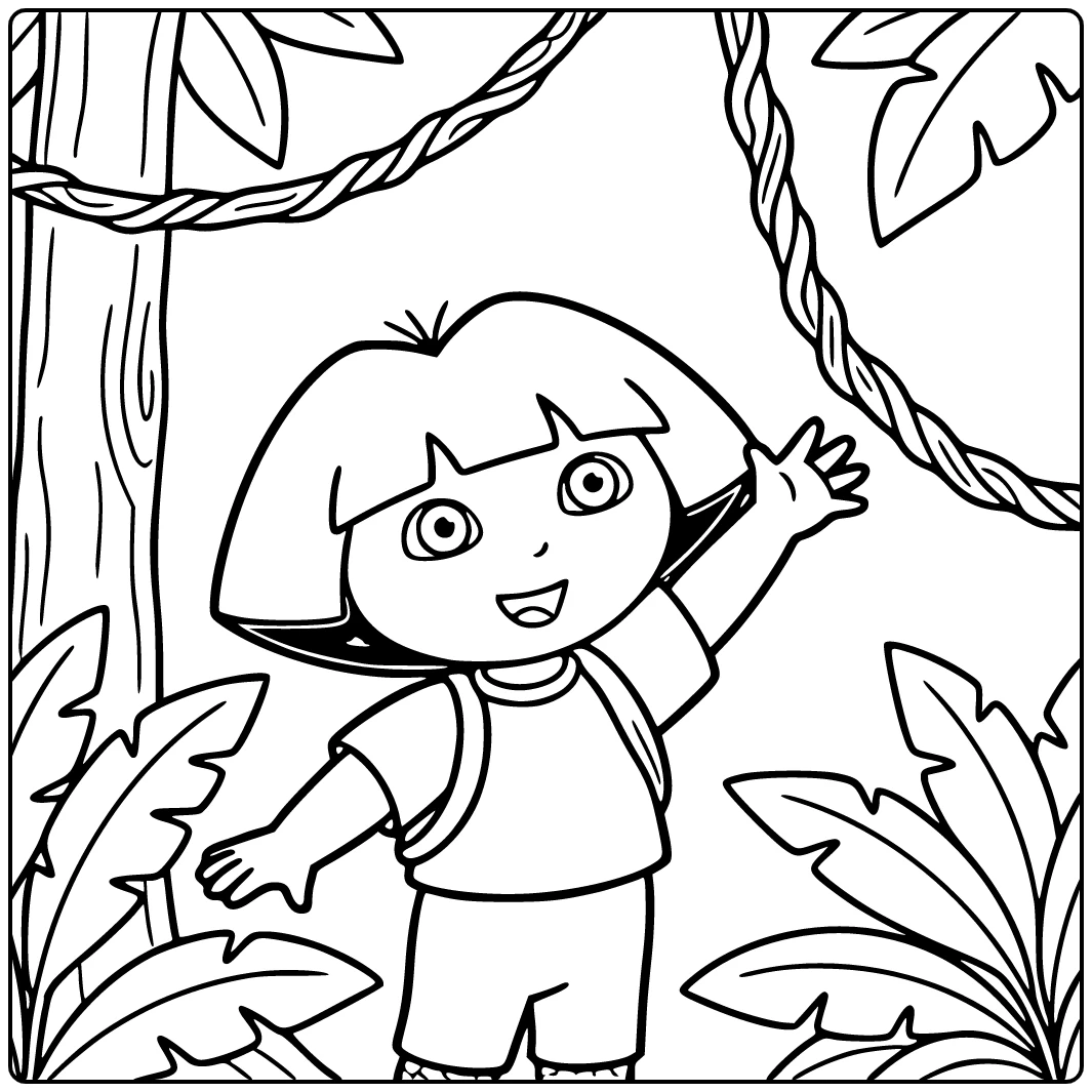 Dora Grabs Vine in Jungle Full of Joy coloring page