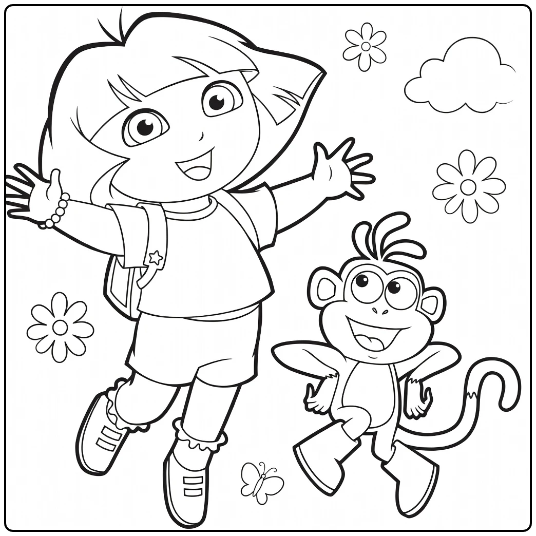 Dora Boots Butterflies and Clouds coloring page