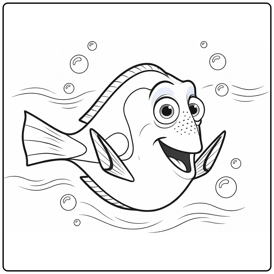 Finding Nemo Cheerful Dory in Clear Seawater coloring page