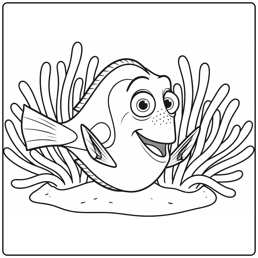 dory coloring page Dory next to anemone with smile