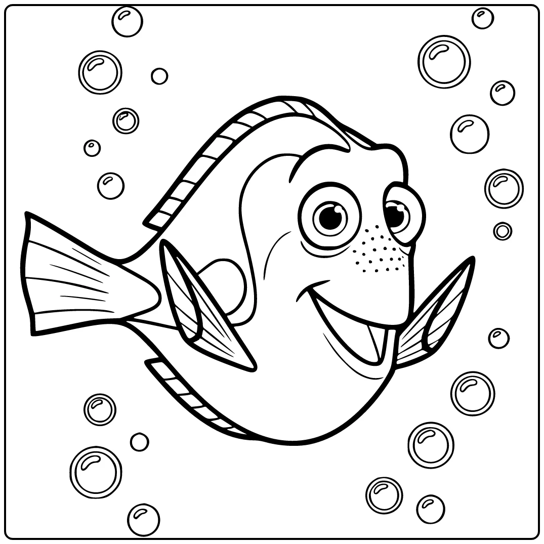 dory coloring page with Dory door bubbles swimming