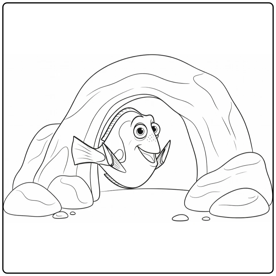 dory coloring page of exploring Dory in cave