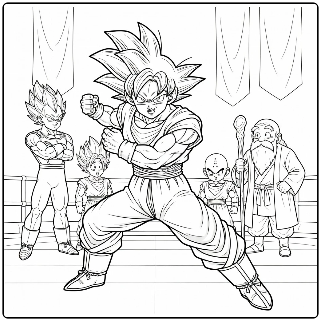 Dragon Ball Goku in Action with Tournament coloring page