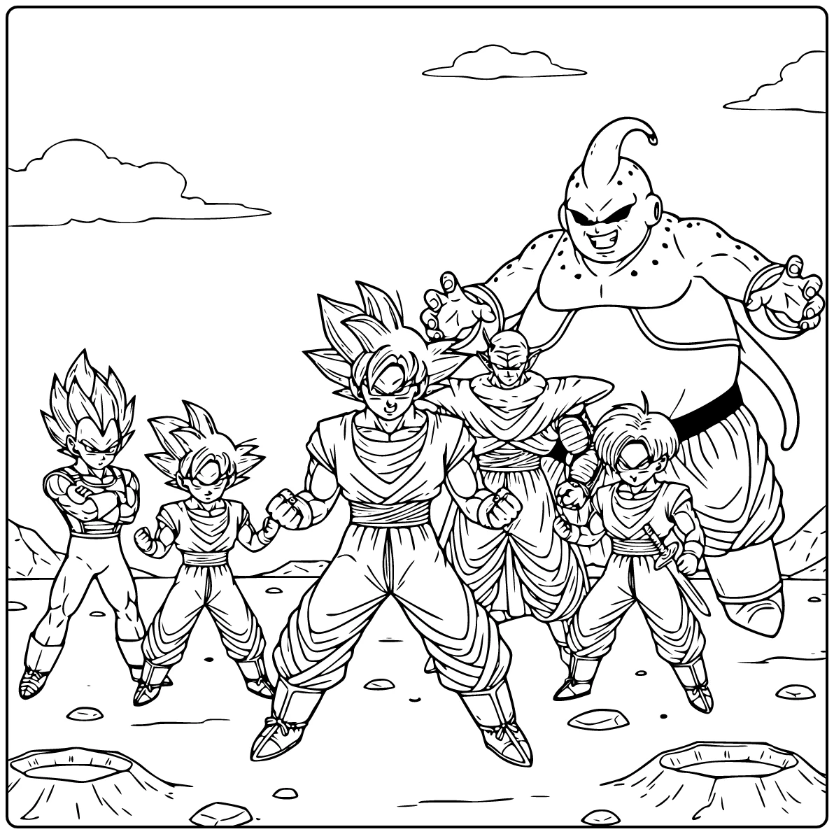 Goku and Vegeta in the Final Dragon Ball Battle coloring page