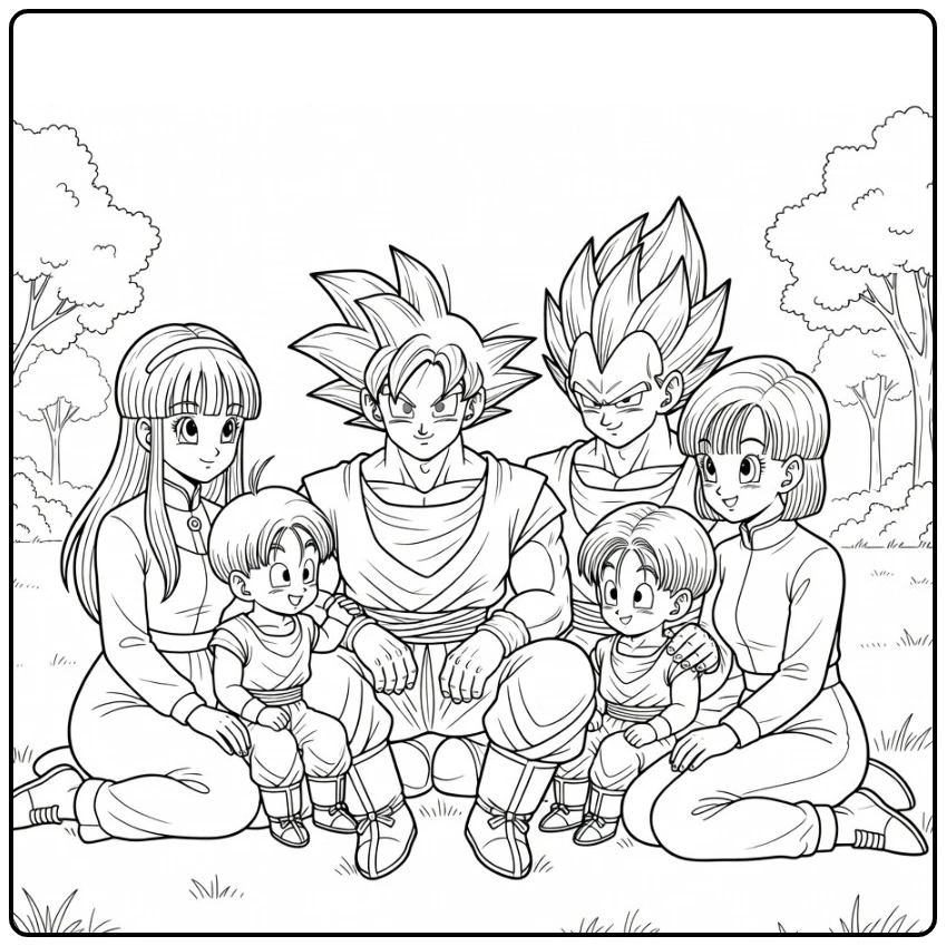 Dragon Ball Goku Proudly in Family Scene coloring page