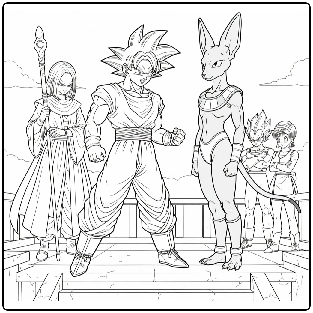 Dragon Ball Super Dramatic Goku Beerus Confrontation coloring page