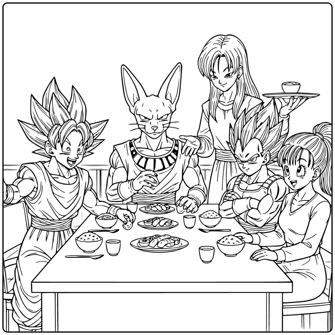 Dragon Ball Super Beerus Enjoying Feast coloring page