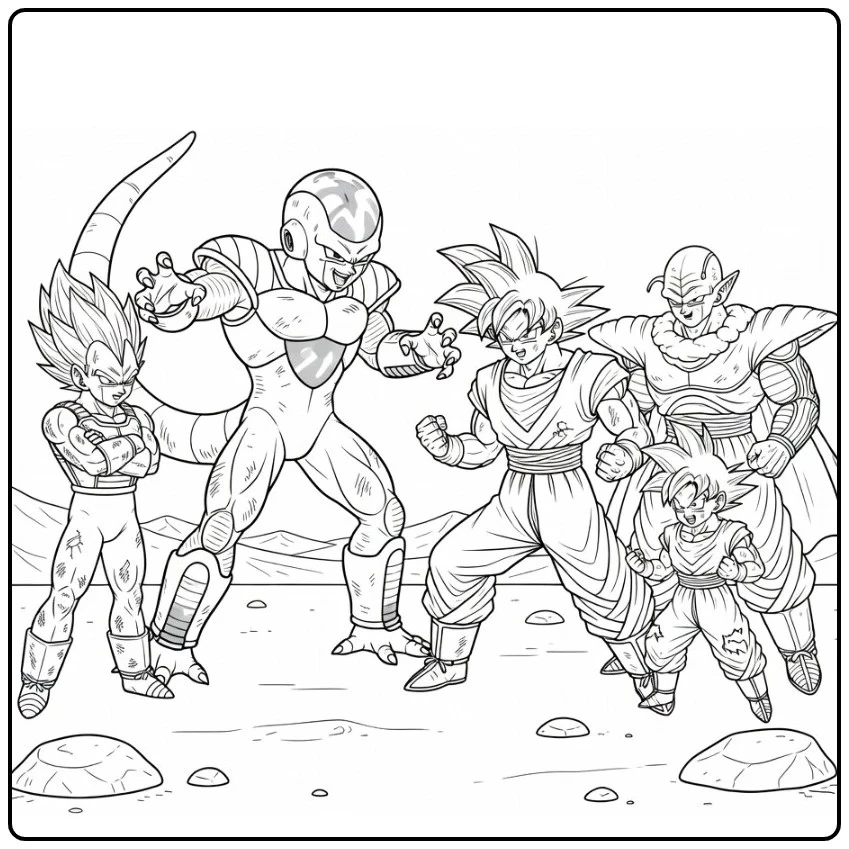 Dragon Ball Z Frieza in Center with Goku coloring page