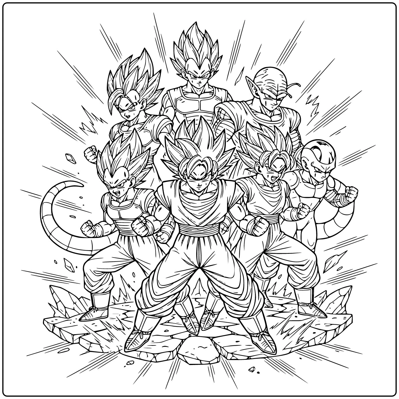 Dragon Ball Z Goku and Ensemble Cast Scene coloring page