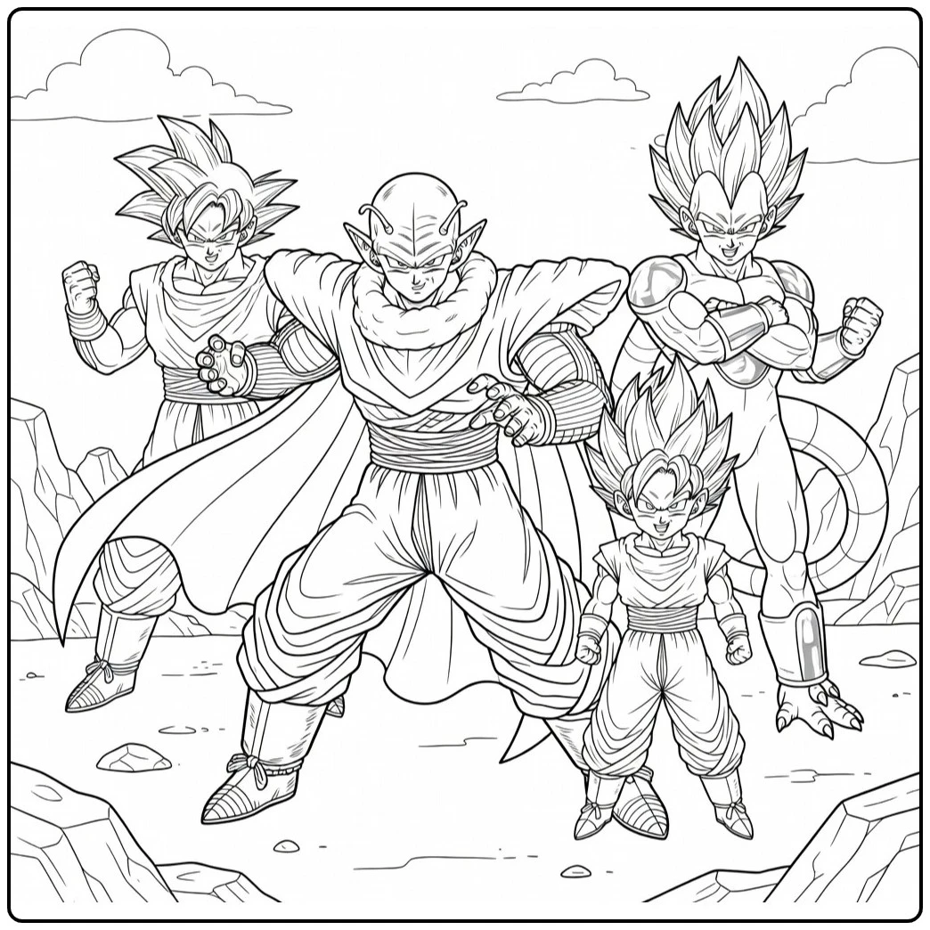 Dragon Ball Z Piccolo in Defensive Stance Cape Flowing coloring page