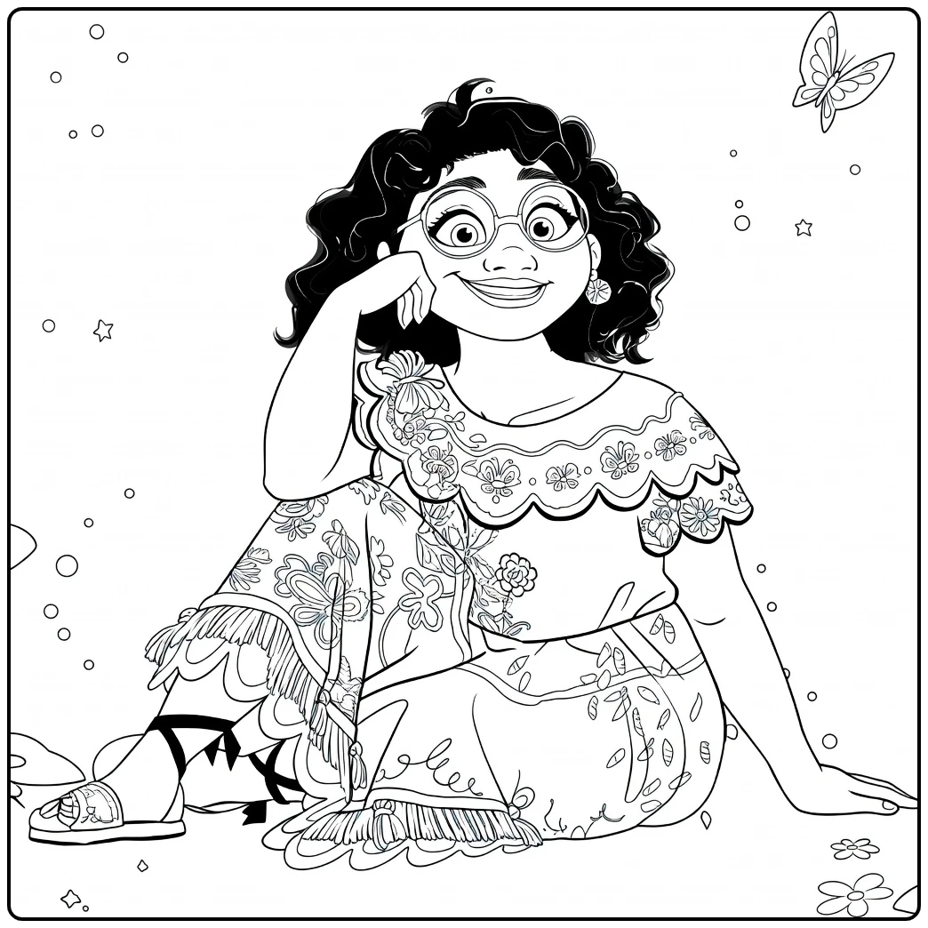 Encanto Smiling Mirabel in Floral Outfit coloring page