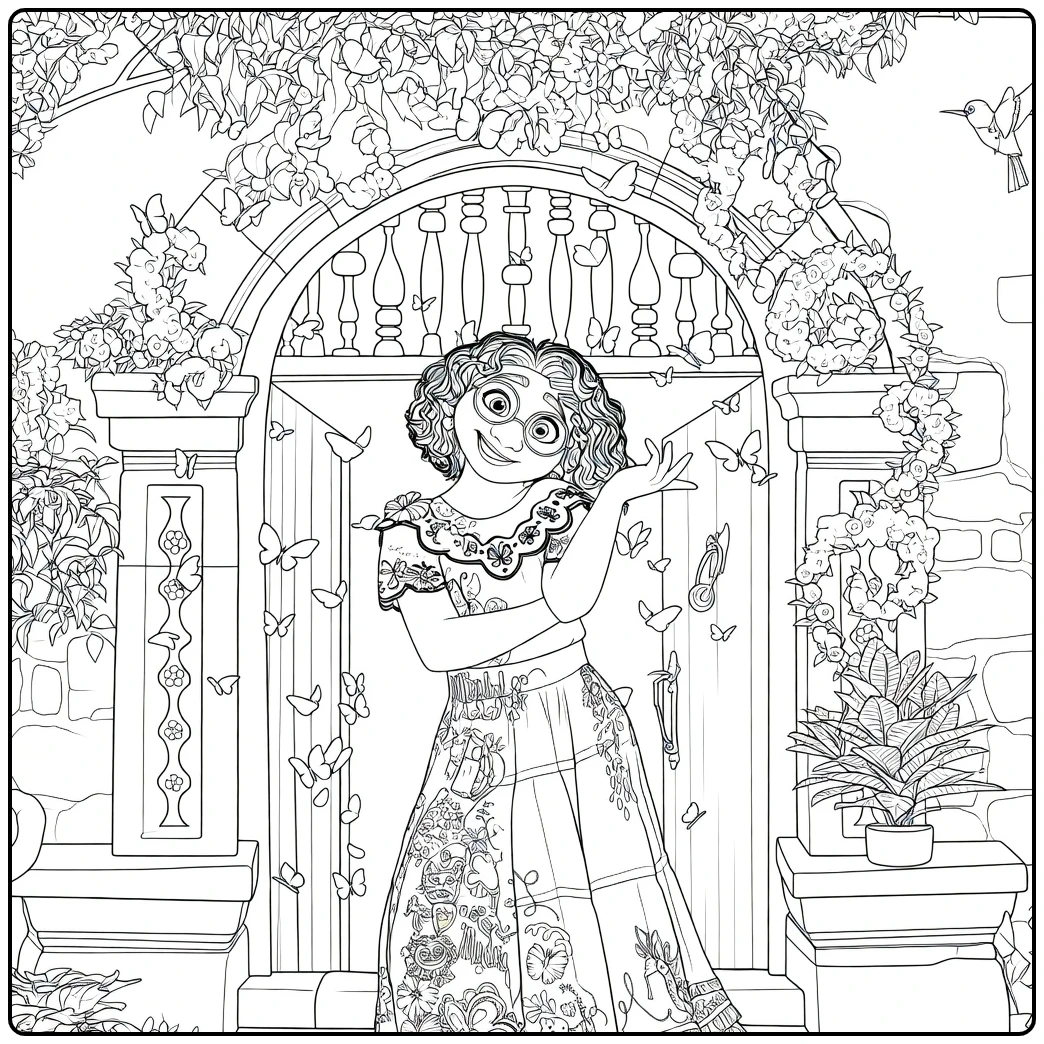 Encanto Mirabel with Magical Door Butterflies coloring page