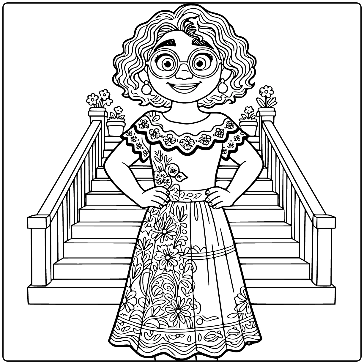 Encanto Mirabel Madrigal Proud Standing with Casita Stair Railing coloring page