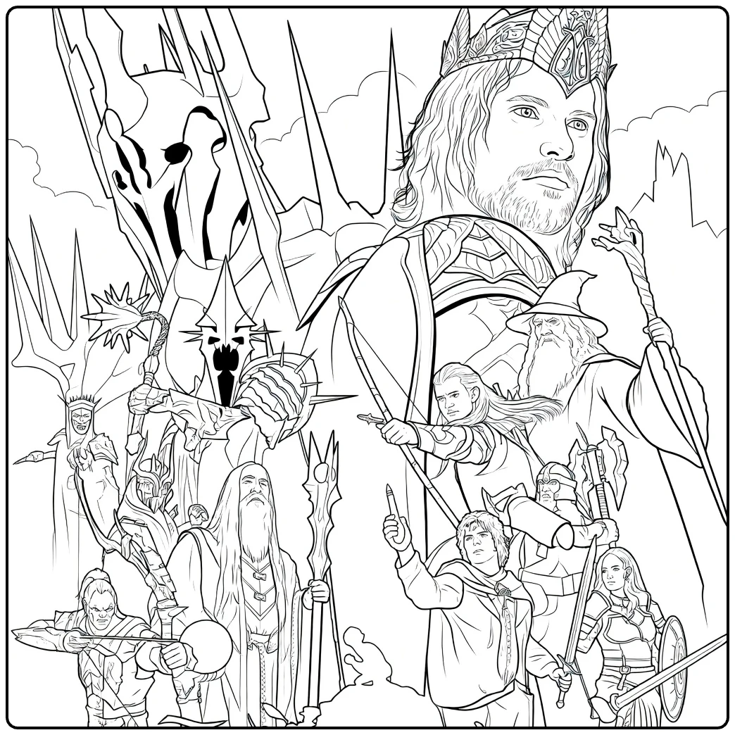 Epic Lord of the Rings Heroes and Orcs coloring page