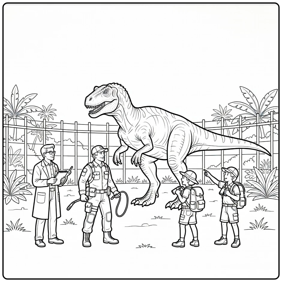 Movie Dinosaur Adventure with Jungle Fence coloring page