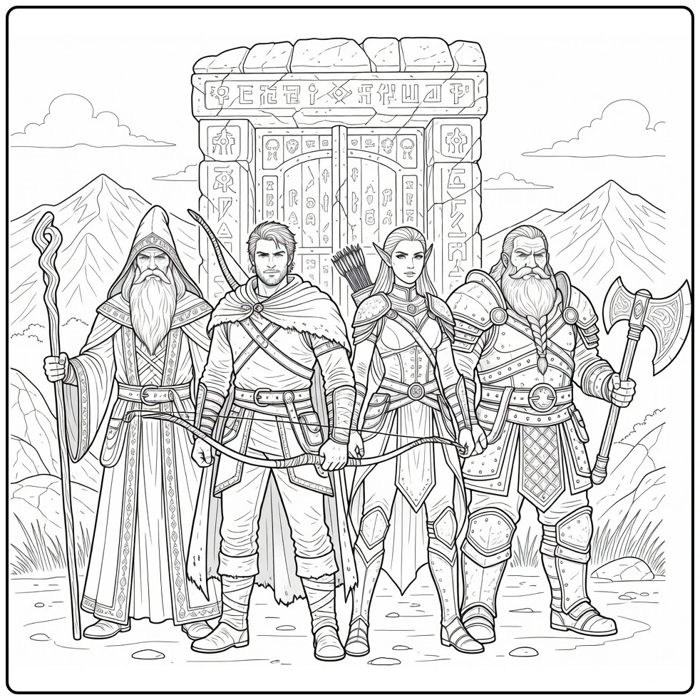 Movie Heroic Alliance with Ancient Gate coloring page