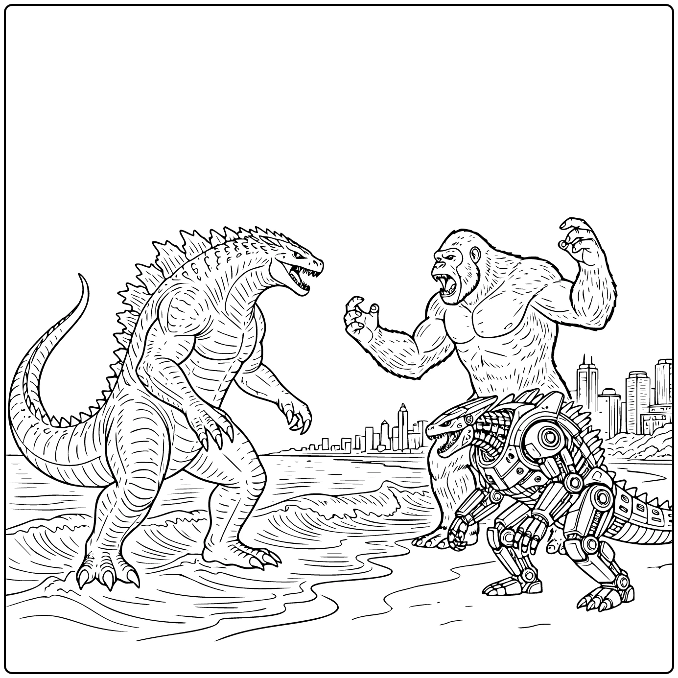 Movie Monsters Facing Each Other at Coast coloring page