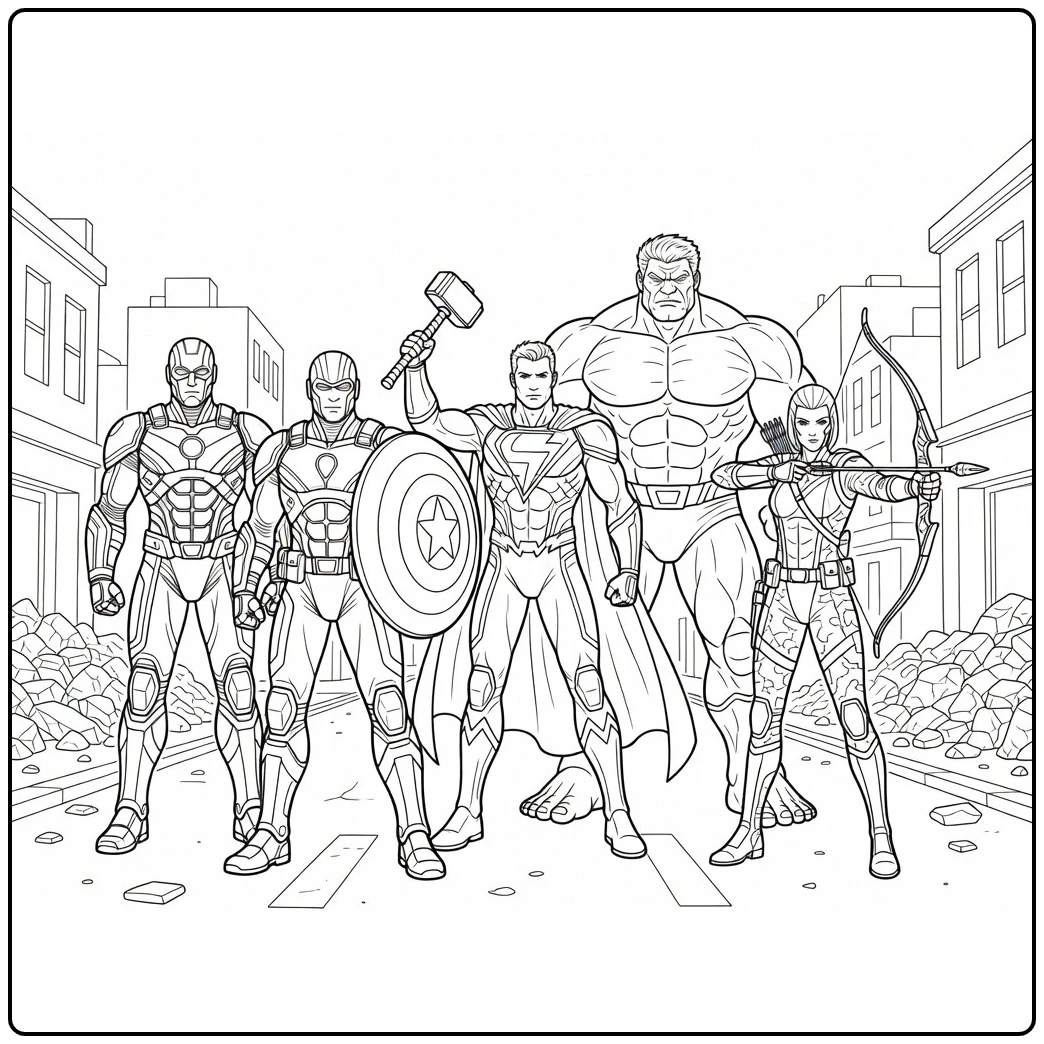Movie Superheroes After Rescue Mission coloring page
