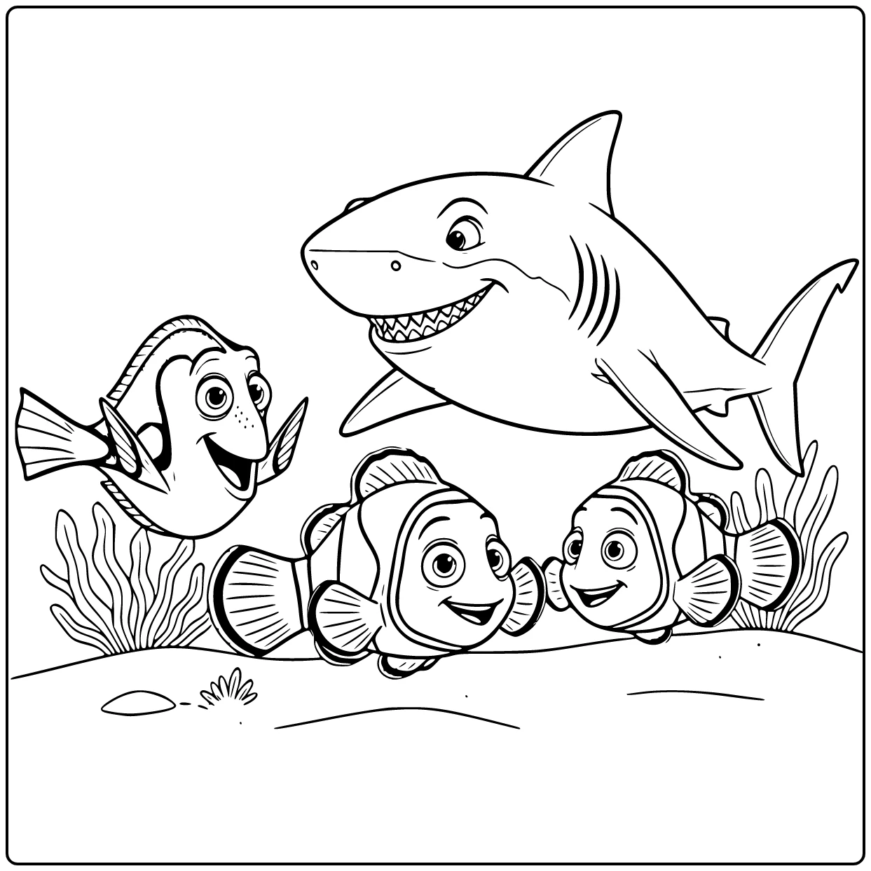 Finding Nemo Bruce Dory and Marlin coloring page