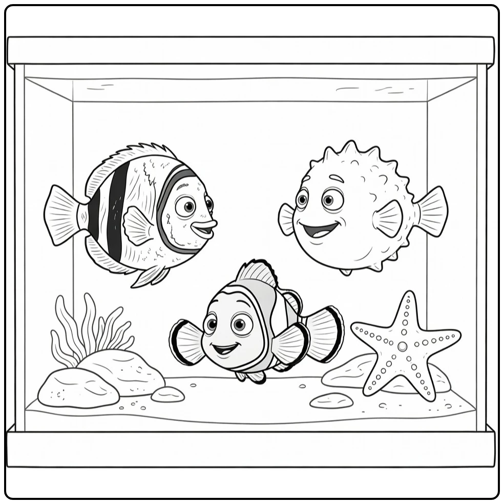 Finding Nemo Gill Bloat and Peach coloring page