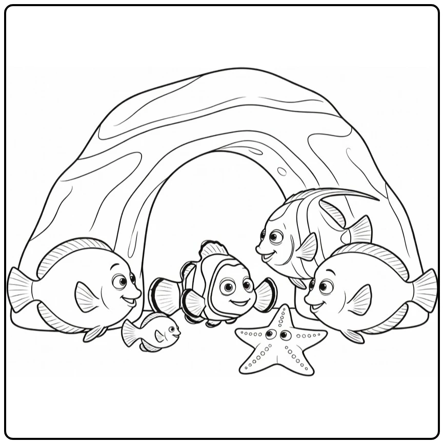 Finding Nemo in Rock Tunnel Scene coloring page