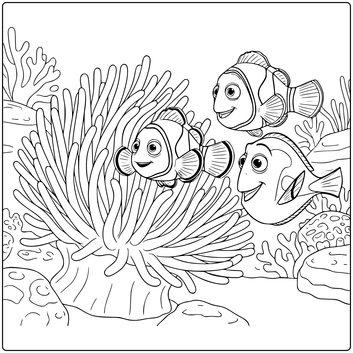 Finding Nemo with Anemone Home Marlin Watching Over coloring page