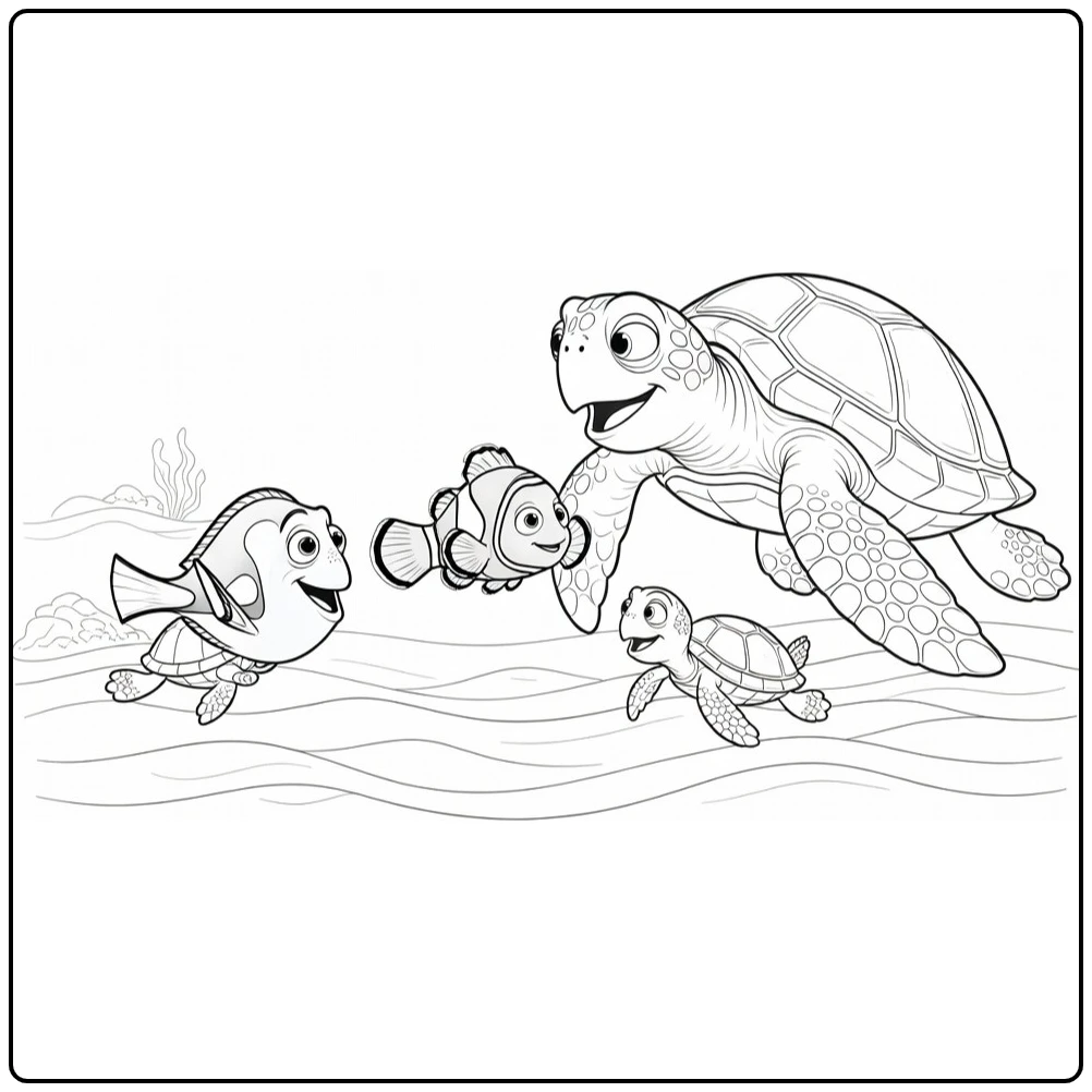 Finding Nemo and Crush Sea Turtle coloring page