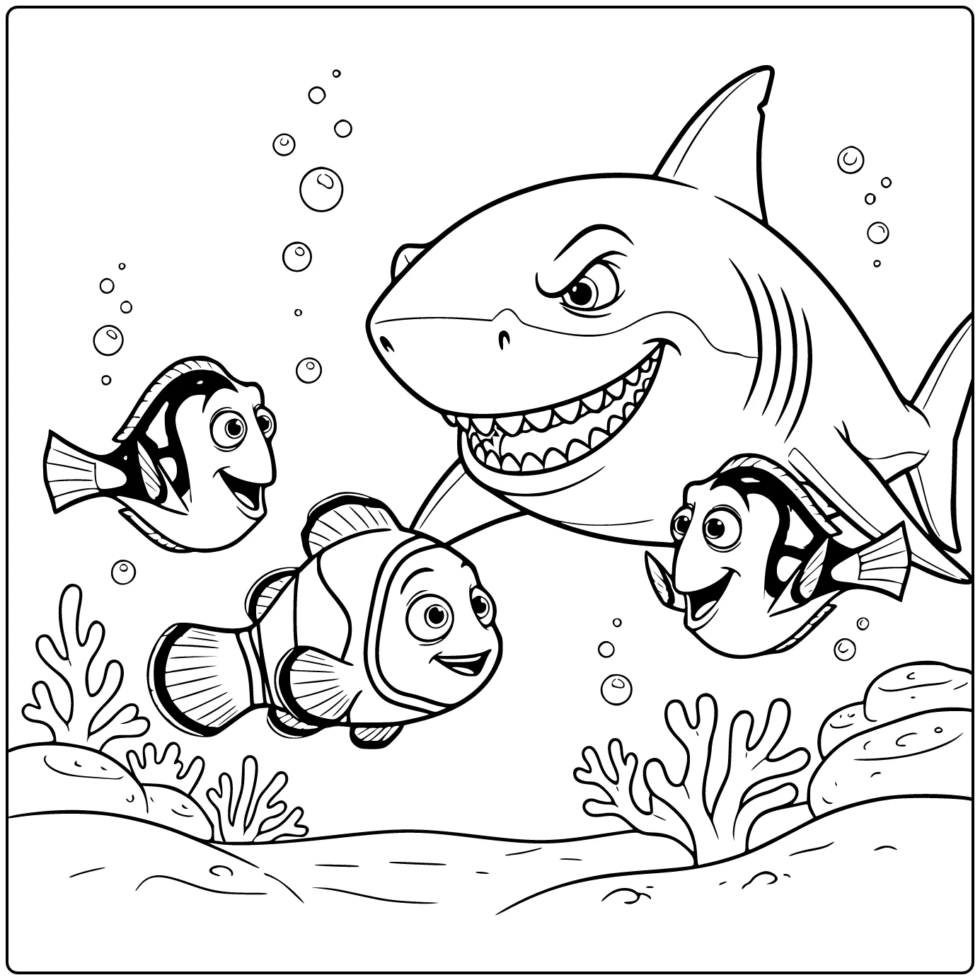 Finding Nemo Marlin Dory with Bruce coloring page