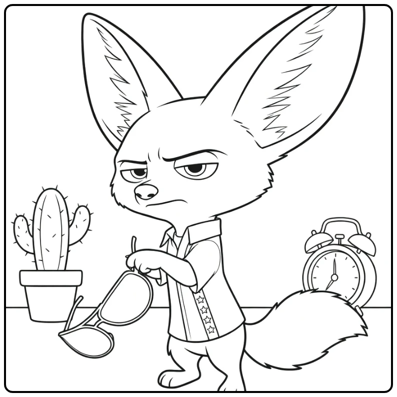 Finnick Sly Fennec Foxes with Sunglasses coloring page