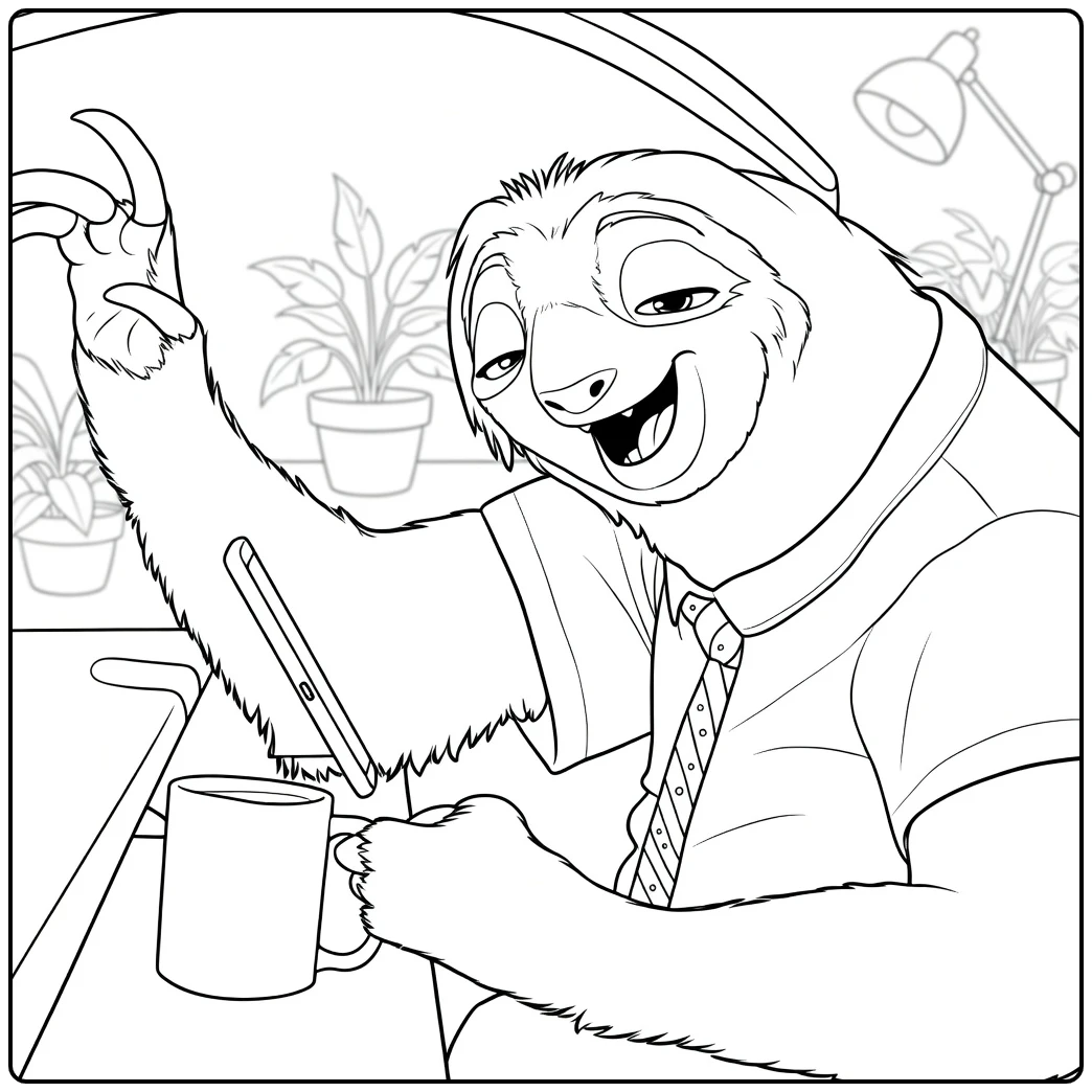 Relaxed Flash at Desk with Mug coloring page