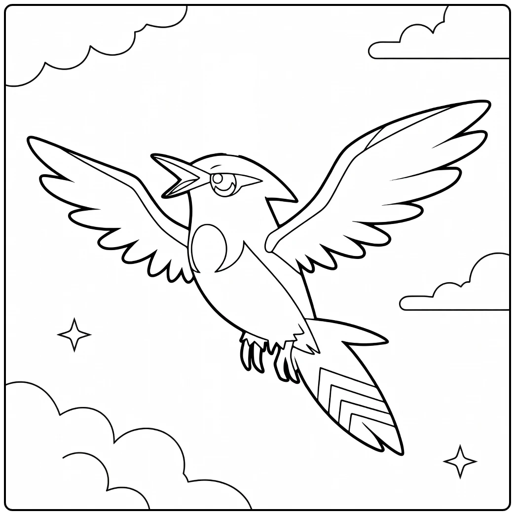 Fletchinder Pokemon Fire Snavel Open Flying coloring page
