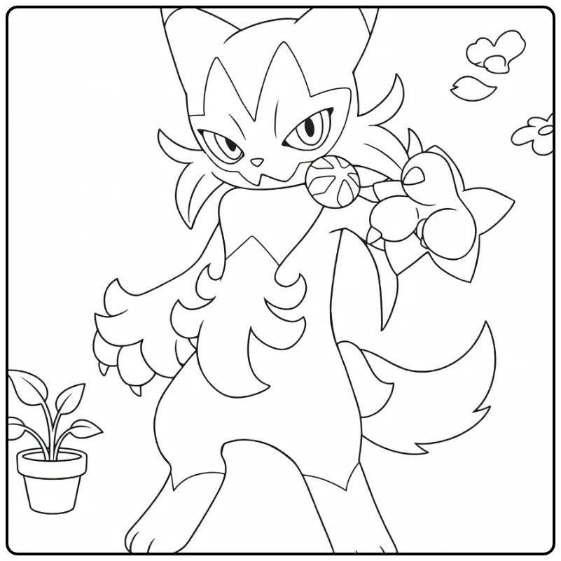 Floragato Fierce Grass Cat with Seed Ball coloring page