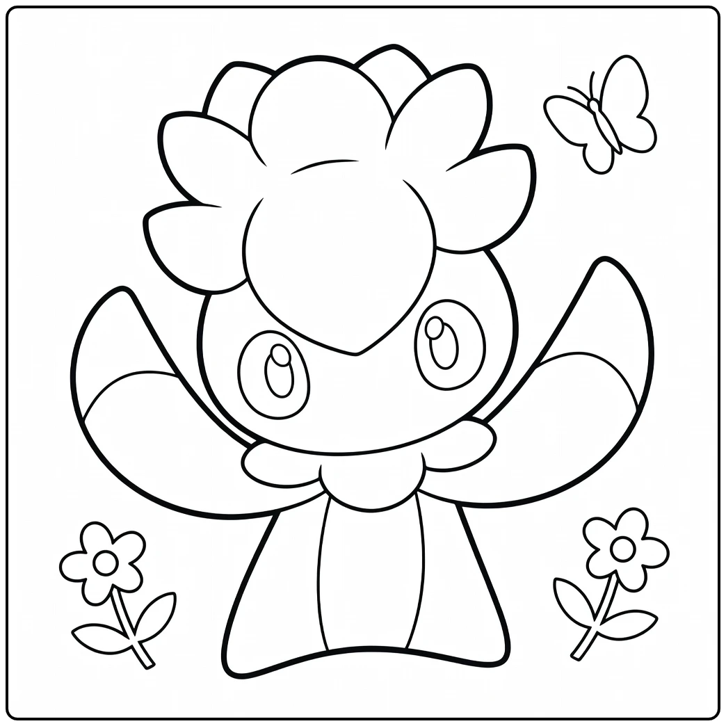 Fomantis Cute Flower Pokemon coloring page