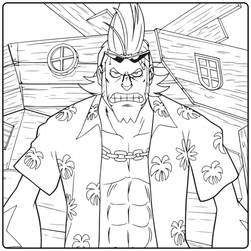 Franky One Piece Muscular Hero with Glasses coloring page