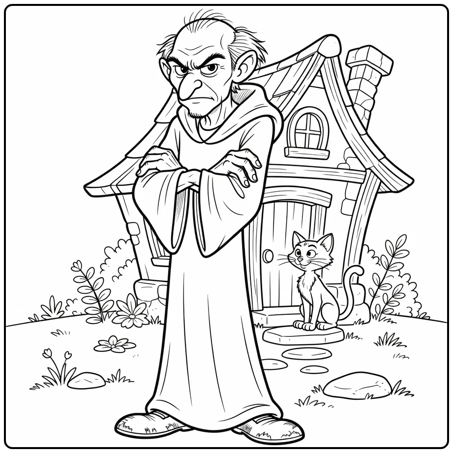 Gargamel and Azrael with Rundown Cottage coloring page