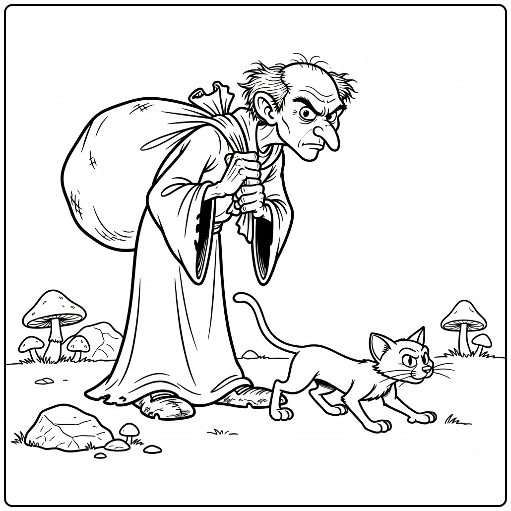Gargamel Azrael and Bag in Smurfs Forest coloring page