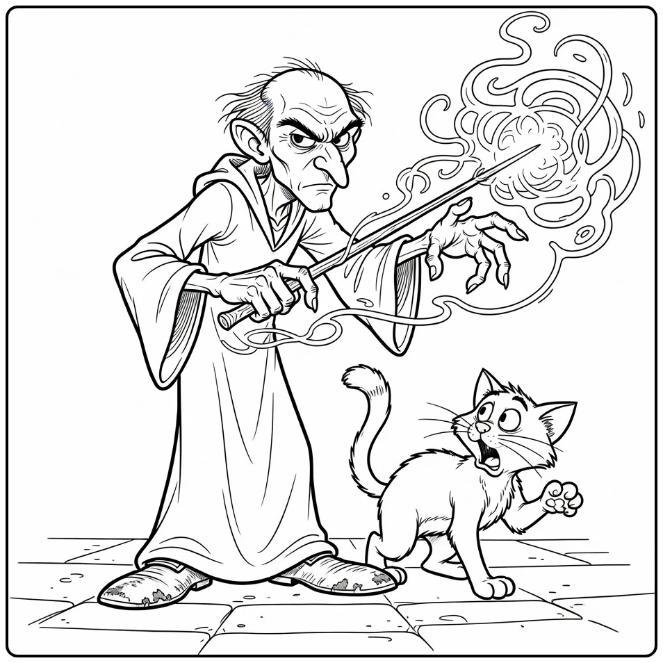 Gargamel Dramatic Spell and Azrael coloring page