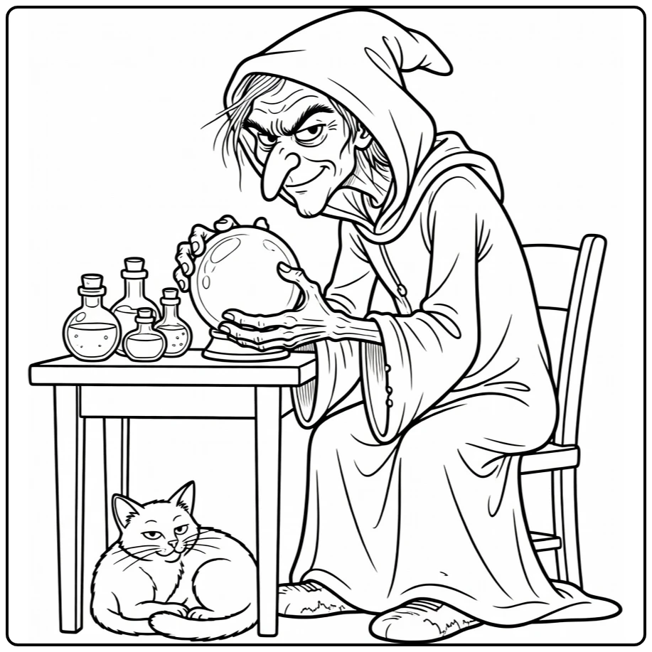 Gargamel Crystal Ball Azrael and Potions coloring page