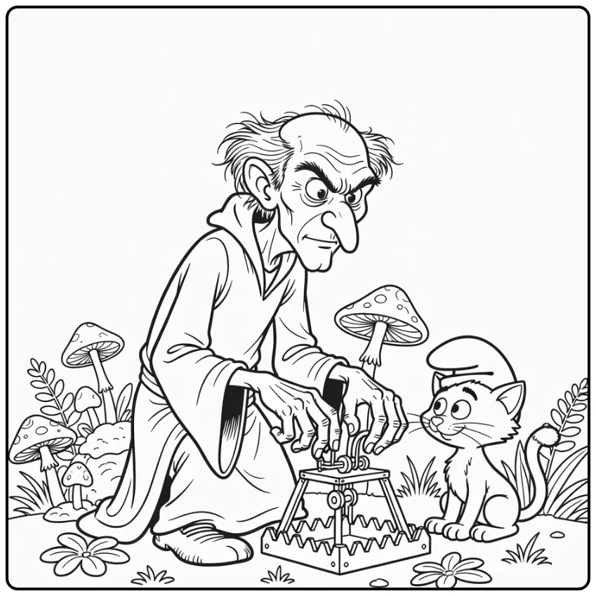 Gargamel Val for Smurfs and Azrael in Forest coloring page
