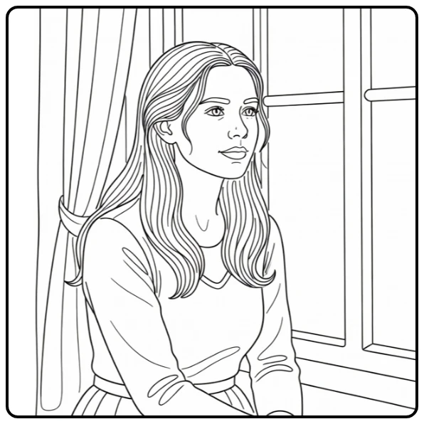 Ginny Weasley by a Hogwarts Window coloring page