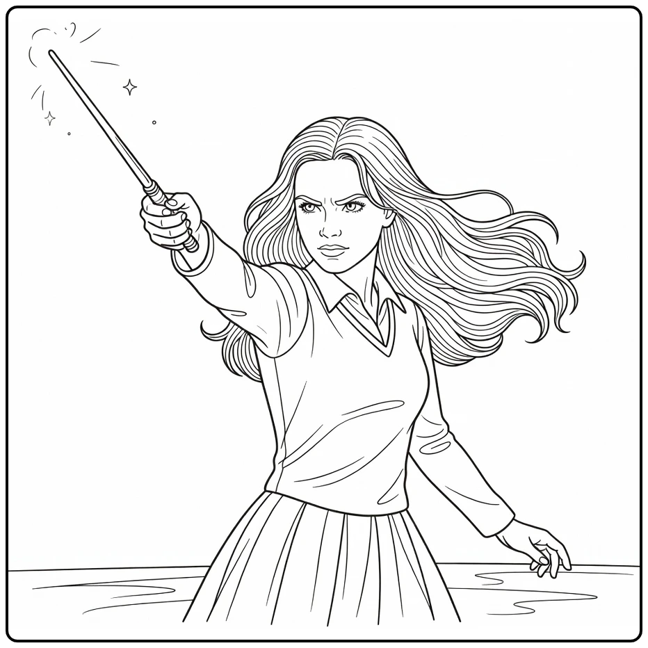 Ginny Weasley Casting a Focused Spell with a Wand coloring page