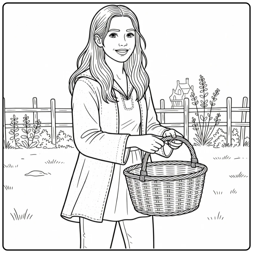 Ginny Weasley in Garden Castle with Fence coloring page