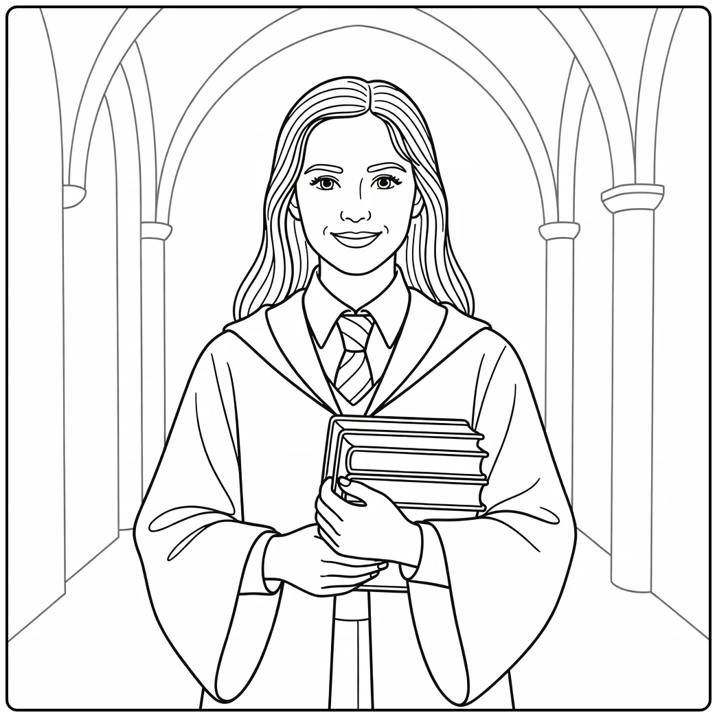 Ginny Weasley and Schoolbooks Against Chest coloring page