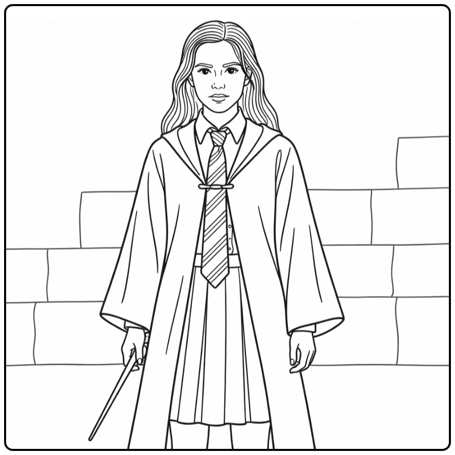 Ginny Weasley Confident with Wand coloring page
