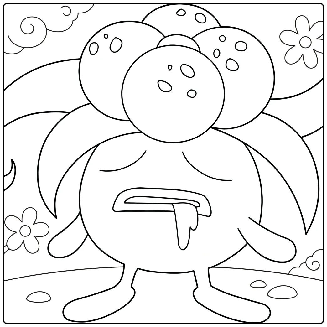 Gloom Sad Pokemon with Leaves and Moon coloring page