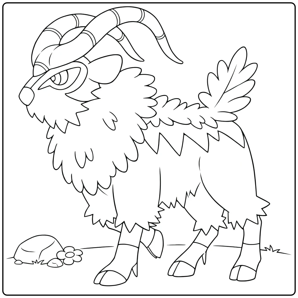 Gogoat Fierce Pokemon with Pluizige Coat coloring page